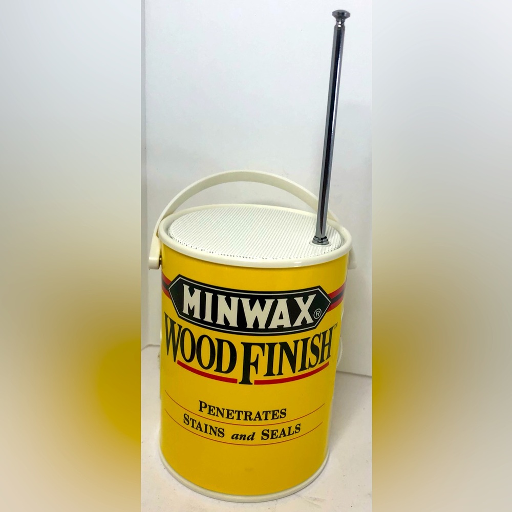 Can AM/FM Radio. Minwax Wood Finish AM/FM Radio with 9 Volt Battery Works.